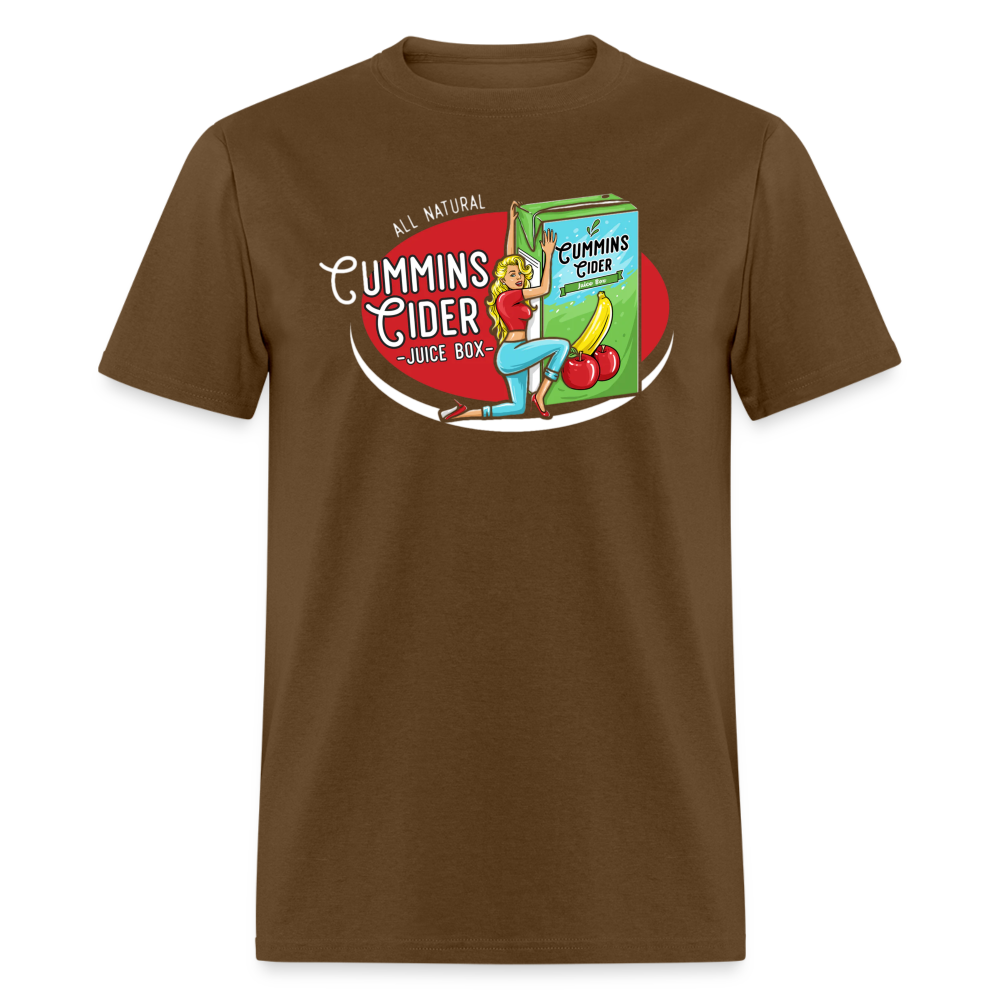 Cummins Cider Juice Box (Adult Sexual Humor) T-Shirt - brown