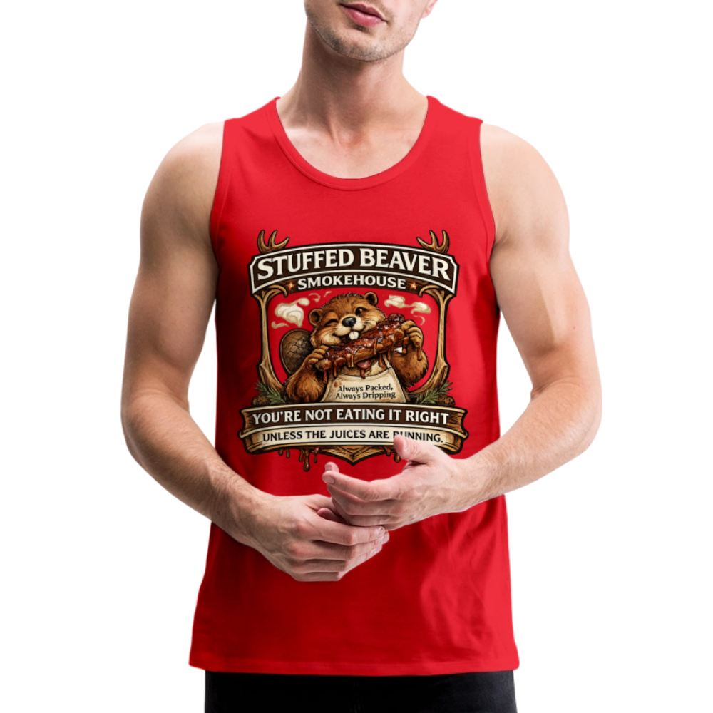 Stuffed Beaver Smokehouse Funny Tank Top Color: Red