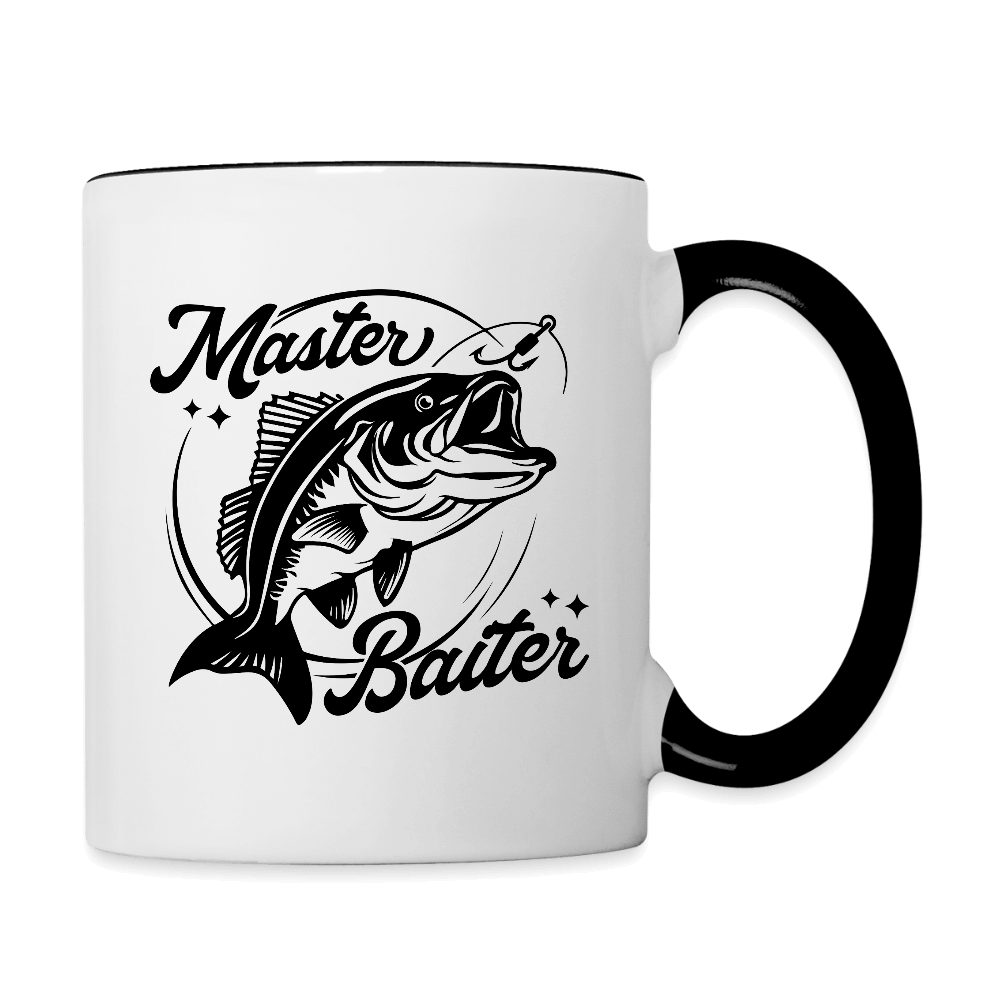Master Baiter Funny Fishing Mug with Hook & Fish Design - white/black