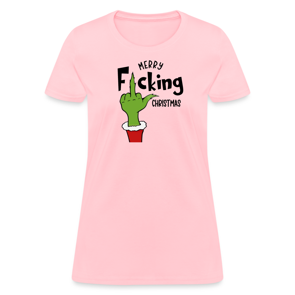 Merry F*cking Christmas grumpy Middle Finger Women's T-Shirt - pink