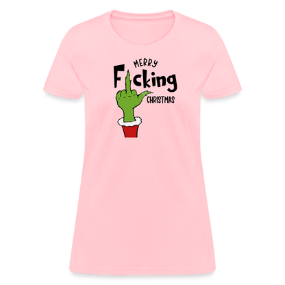 Merry F*cking Christmas grumpy Middle Finger Women's T-Shirt - pink