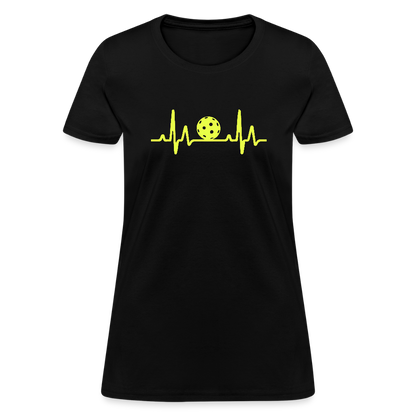 Pickleball Heartbeat Women's Contoured T-Shirt - black