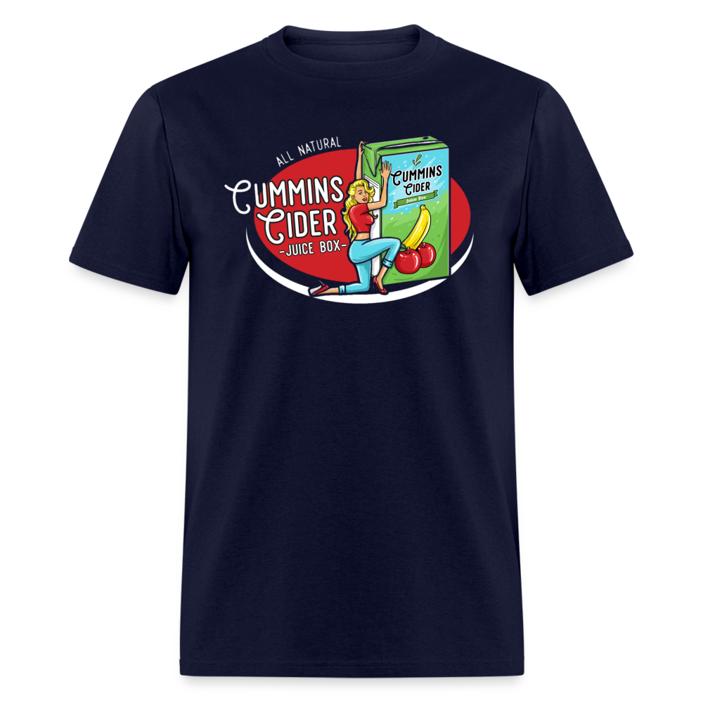 Cummins Cider Juice Box (Adult Sexual Humor) T-Shirt - navy