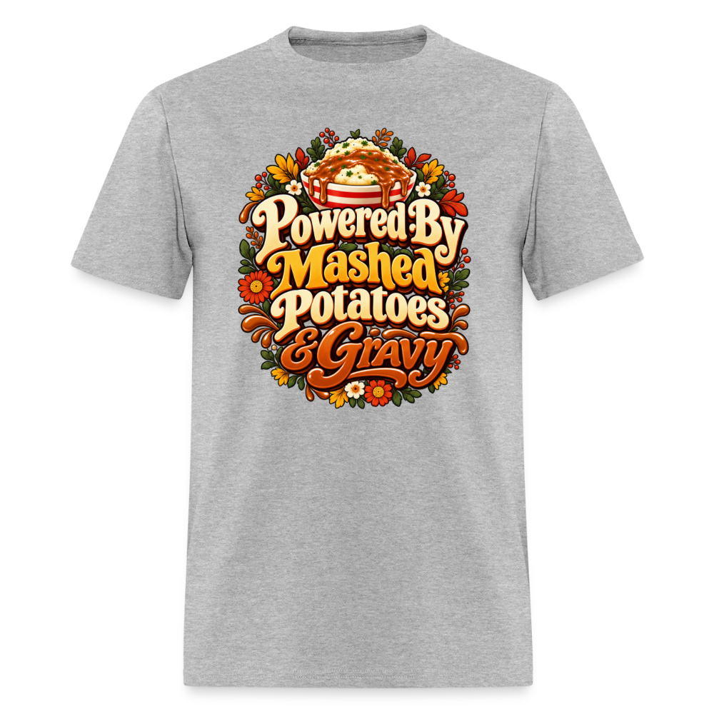 Powered by Mashed Potatoes & Gravy – Fall Floral T-Shirt - heather gray