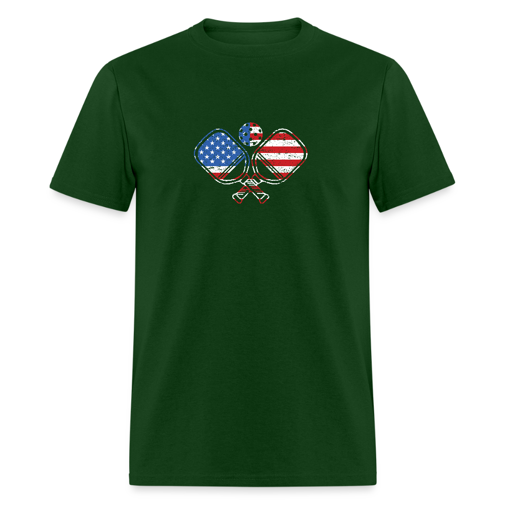 American Flag Pickleball Paddle T-Shirt - forest green