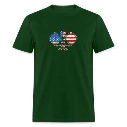 American Flag Pickleball Paddle T-Shirt - forest green