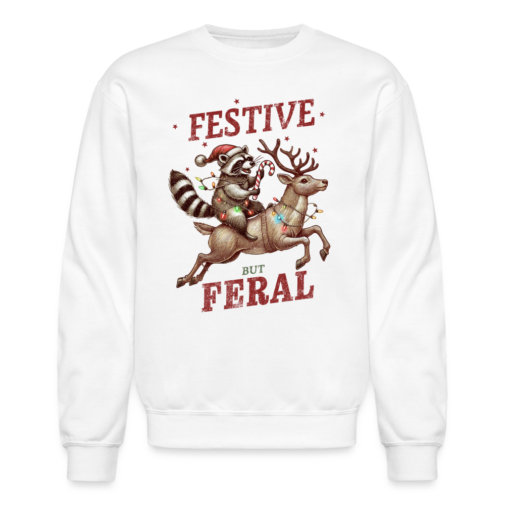 Festive But Feral Raccoon Christmas Sweatshirt - white