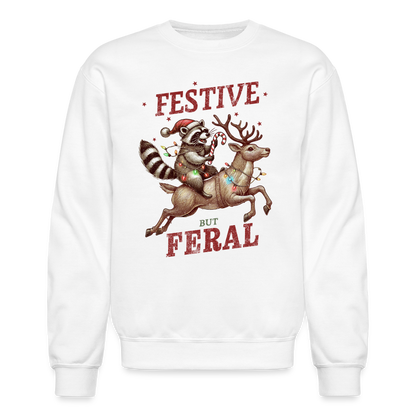 Festive But Feral Raccoon Christmas Sweatshirt - white