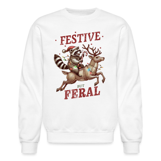 Festive But Feral Raccoon Christmas Sweatshirt - white