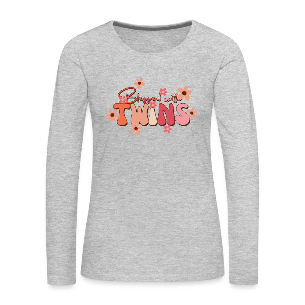 Blessed With Twins Women's Premium Long Sleeve T-Shirt - heather gray