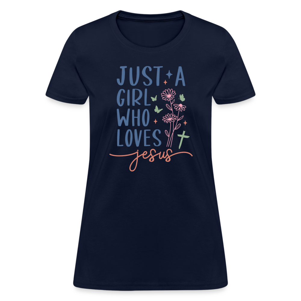 Just A Girl Who Loves Jesus Women's Contoured T-Shirt - navy