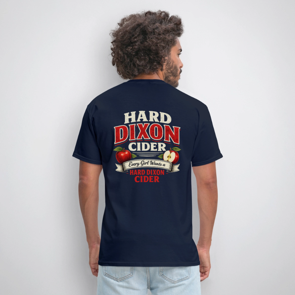 Hard Dixon Cider Funny Graphic T-Shirt (Front & Back Print) Color: Navy