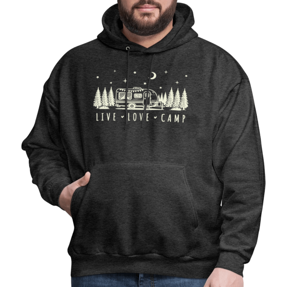 Live Love Camp Hoodie – Camper Under the Stars - charcoal grey