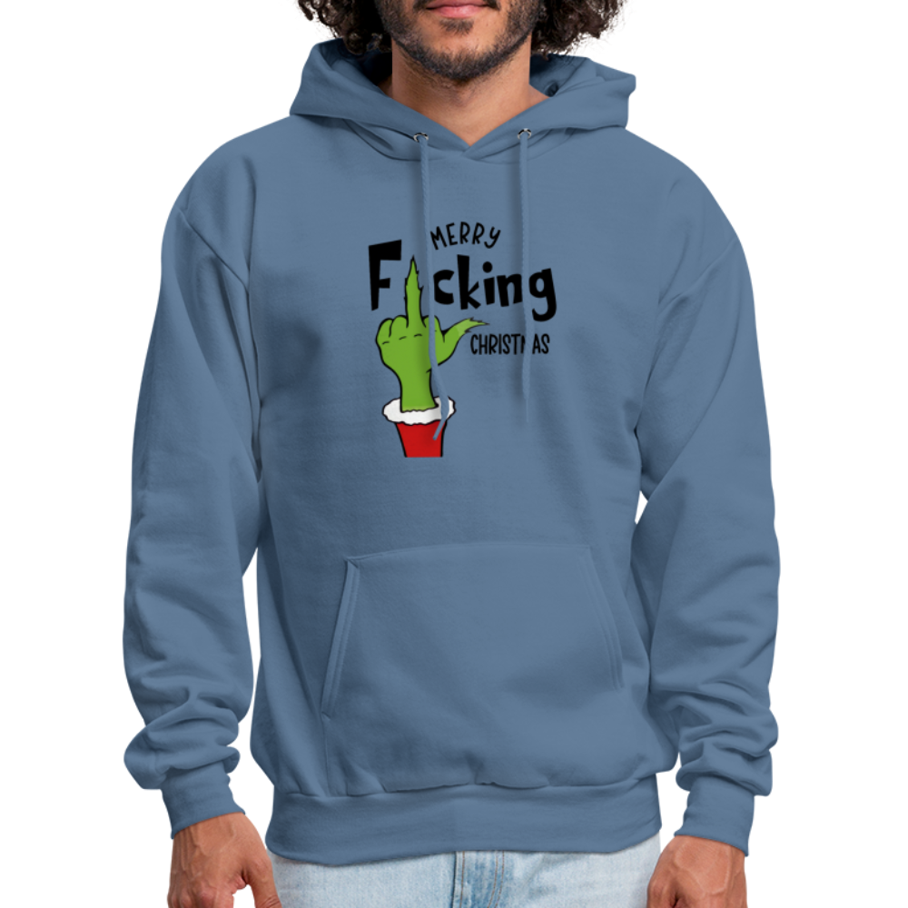 Merry F*cking Christmas Grumpy Middle Finger Hoodie - denim blue