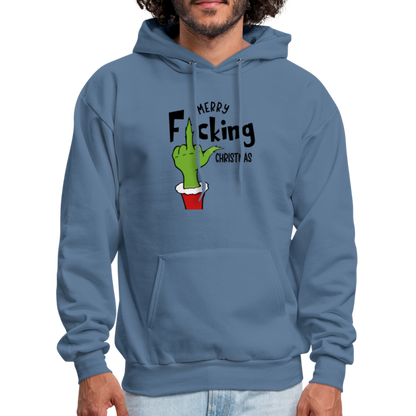 Merry F*cking Christmas Grumpy Middle Finger Hoodie - denim blue