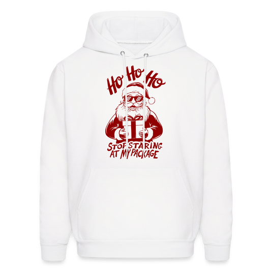 Ho Ho Ho Stop Staring Ay My Package (Funny Christmas Santa) Hoodie - white