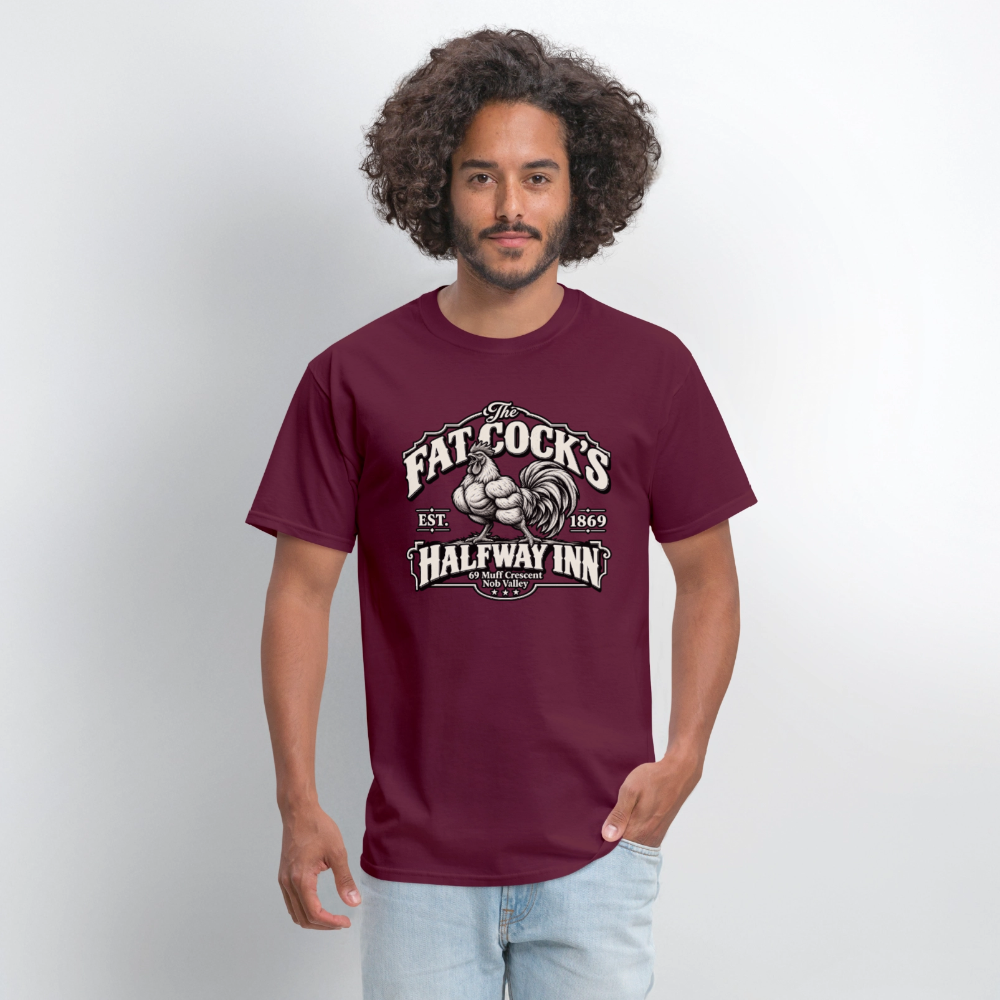Fat Cock’s Halfway Inn T-Shirt - burgundy