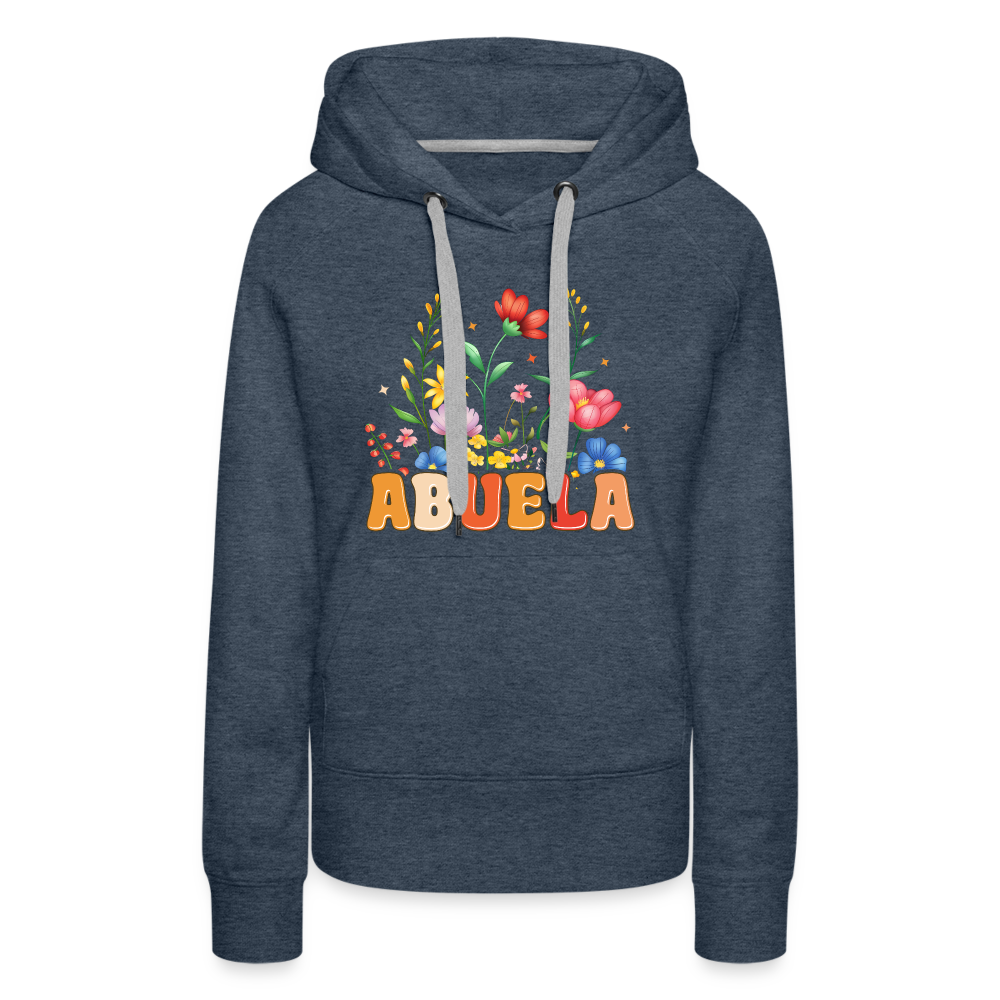 Abuela Women’s Premium Hoodie with Floral Design - heather denim