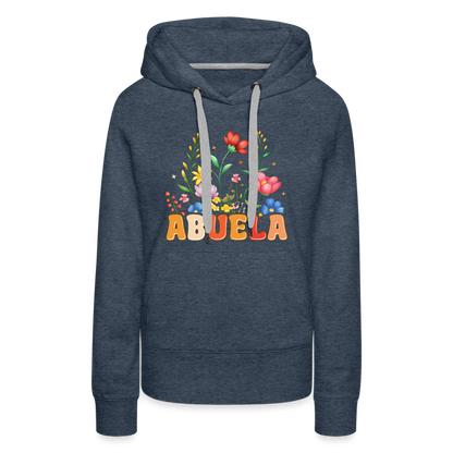 Abuela Women’s Premium Hoodie with Floral Design - heather denim