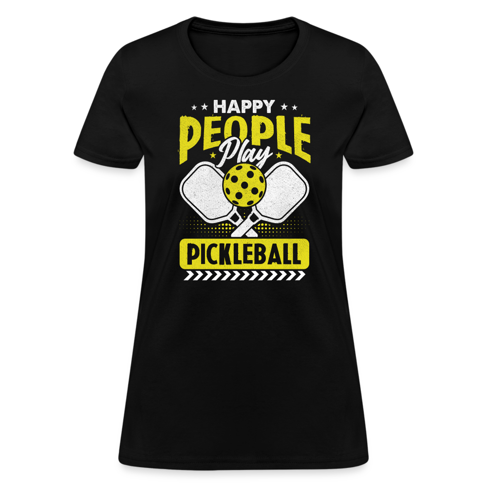 Happy People Play Pickleball Women's Contoured T-Shirt - black