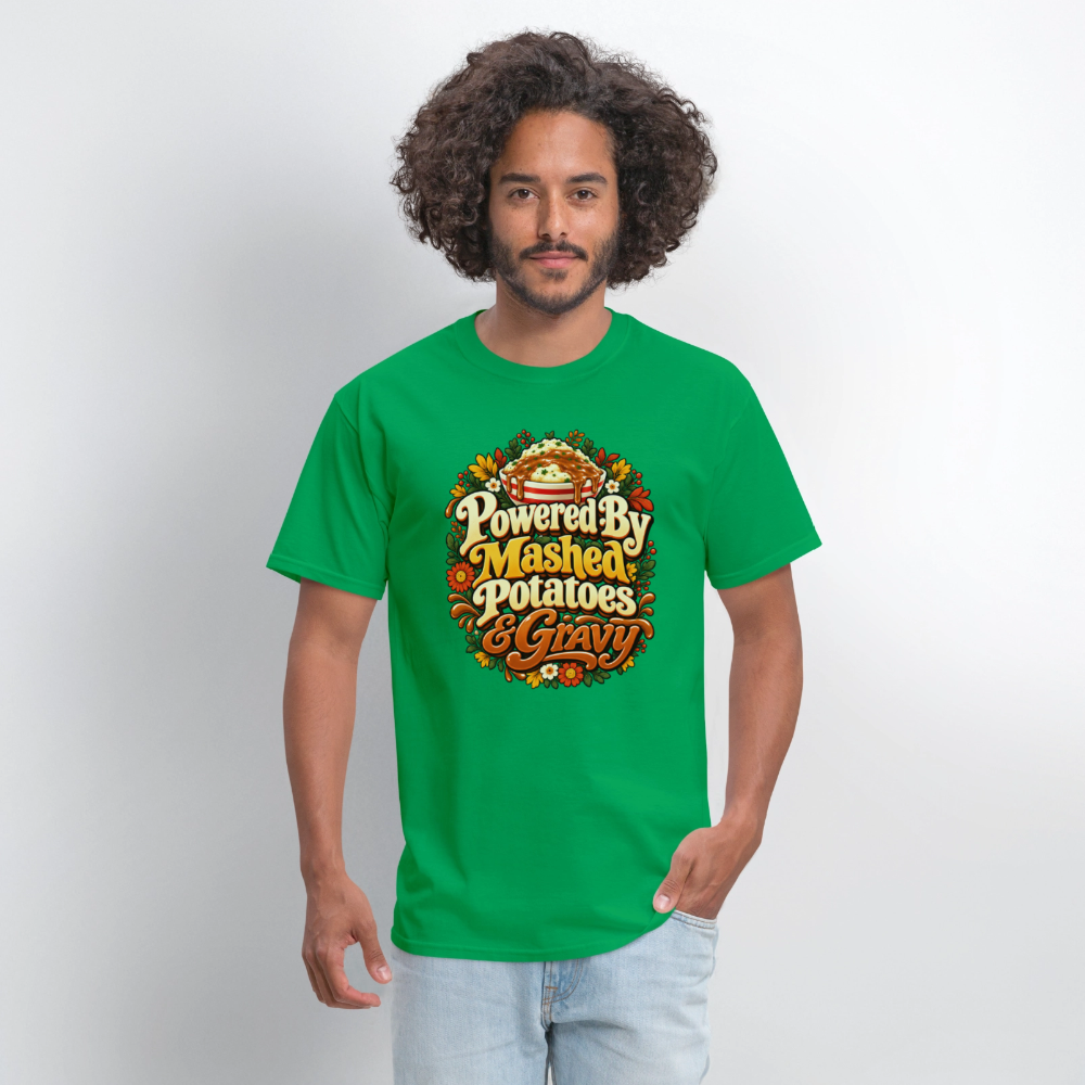 Powered by Mashed Potatoes & Gravy – Fall Floral T-Shirt - bright green