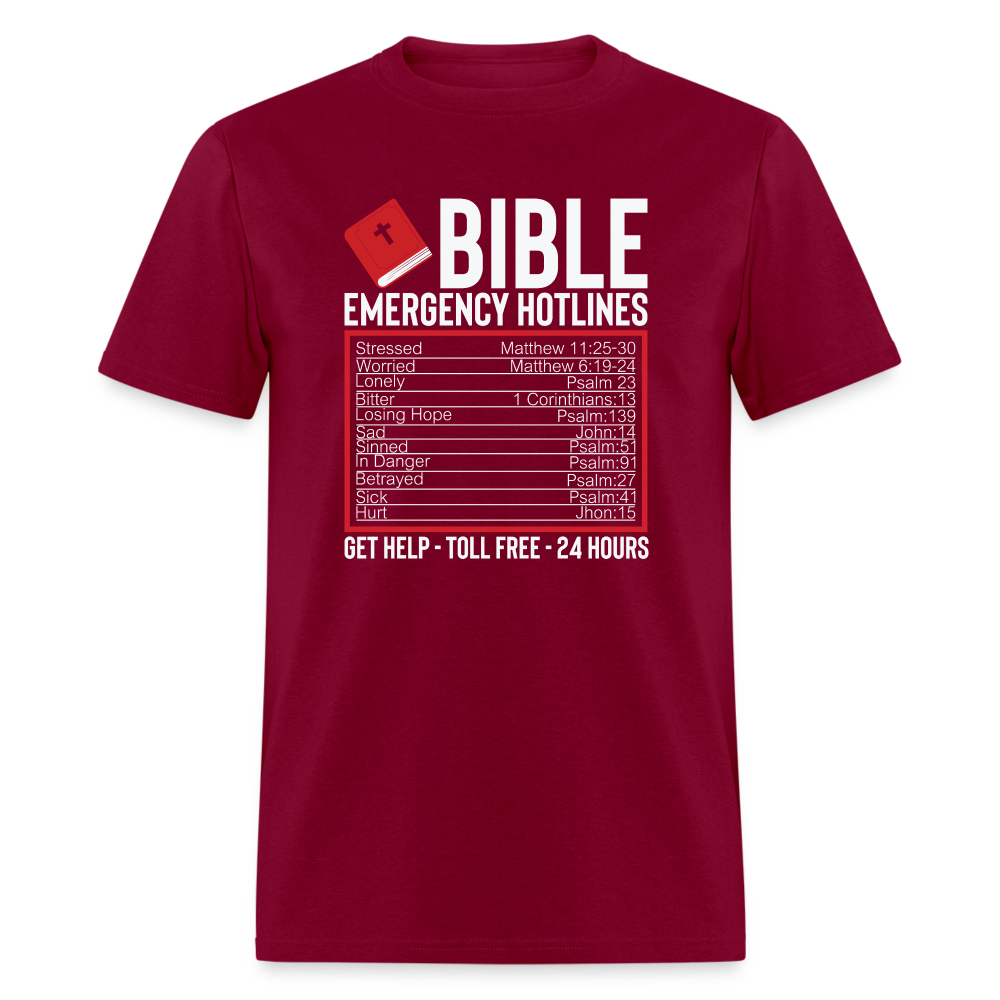 Bible Emergency Hotline (Scriptures) T-Shirt - burgundy