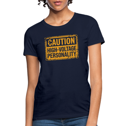 Caution High Voltage Personality Women's Contoured T-Shirt - navy