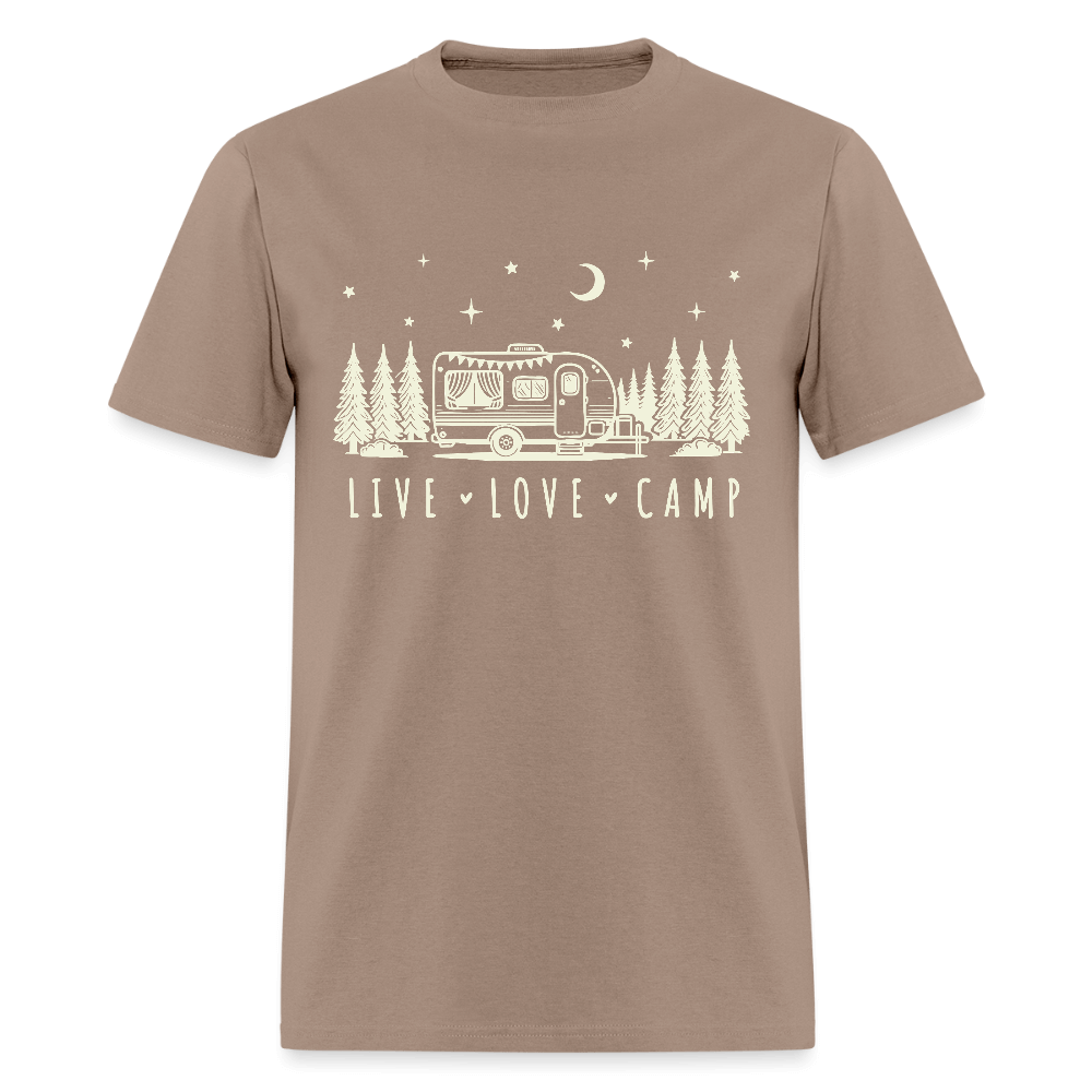 Live Love Camp T-Shirt – Camper Under the Night Sky - brown savana