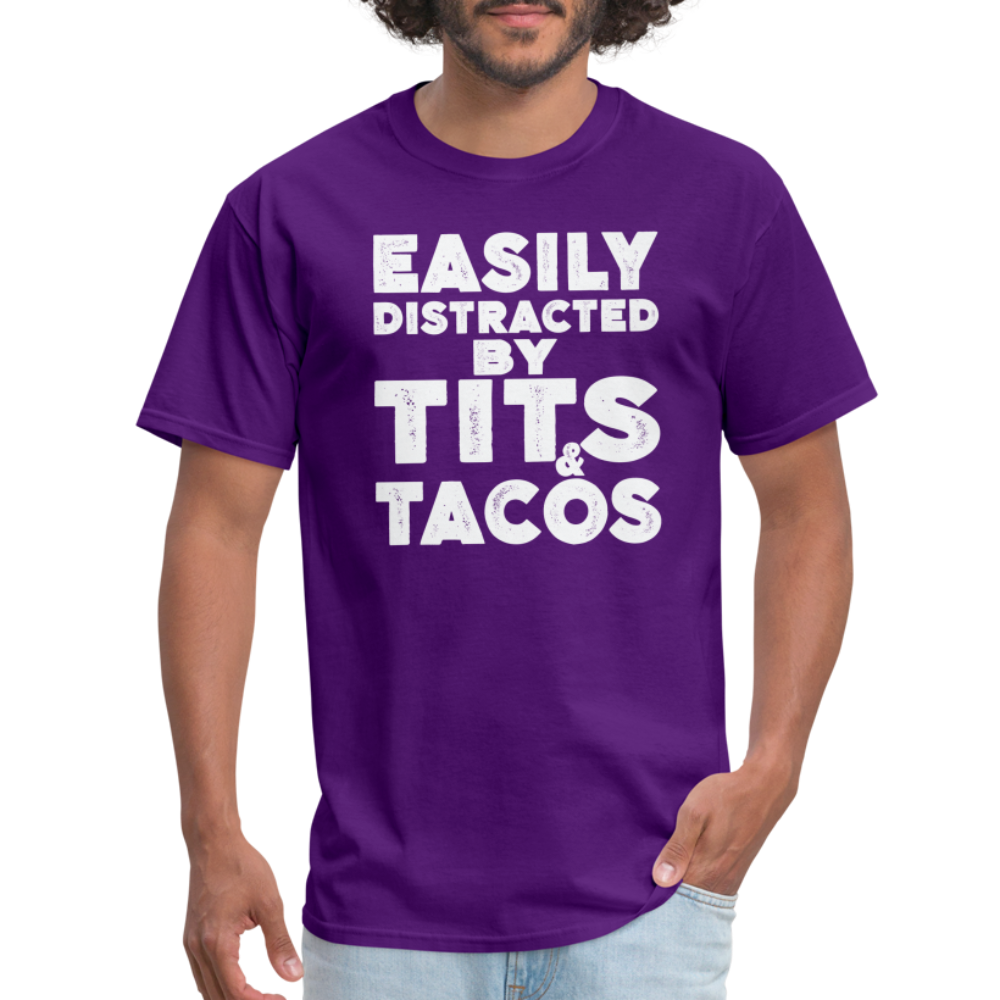 Easily Distracted by Tits and Tacos T-Shirt - purple