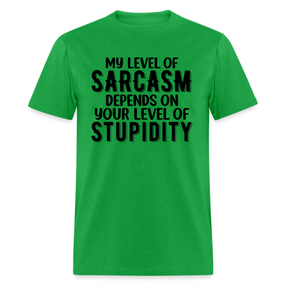 My Level of Sarcasm Depends on You Level of Stupidity T-Shirt - bright green