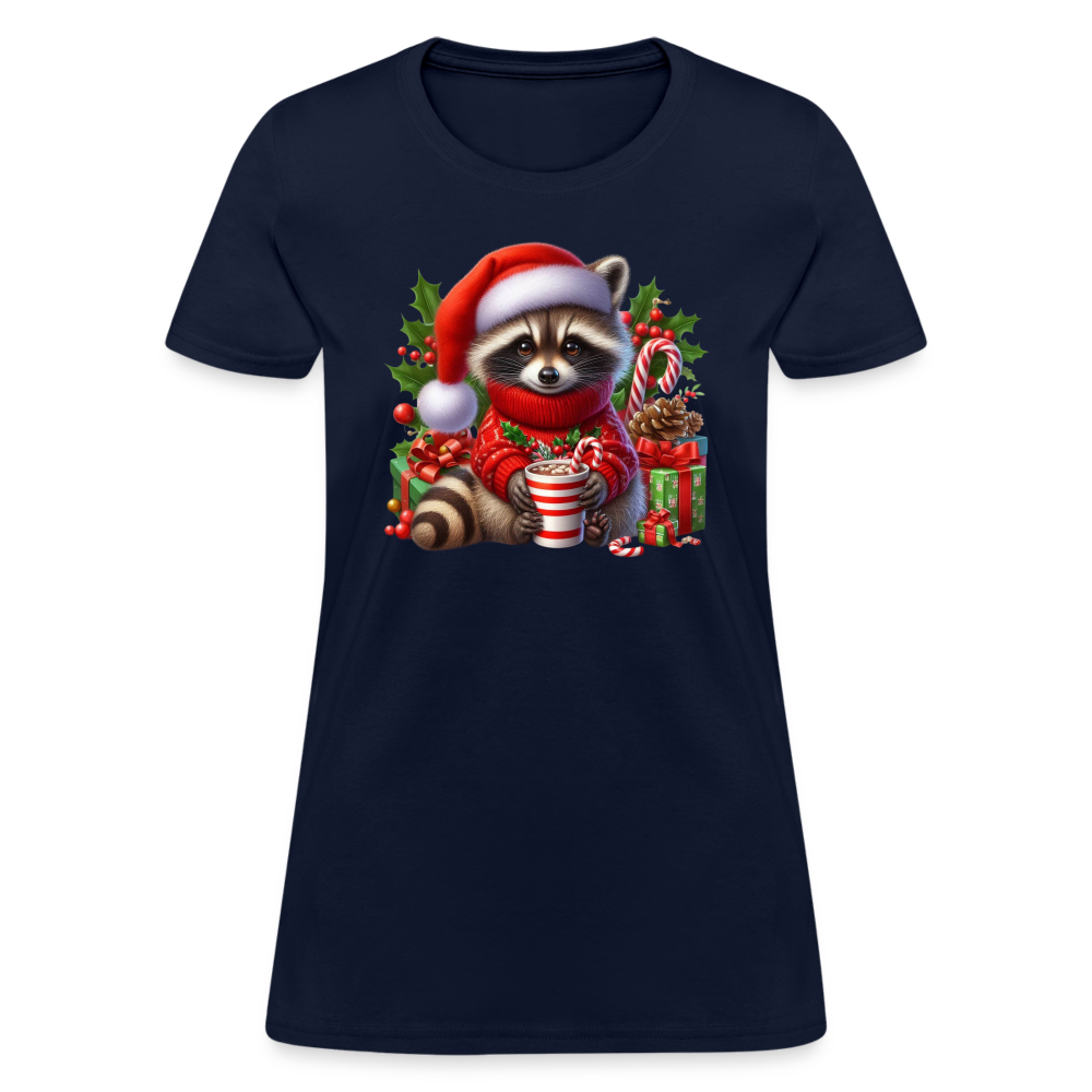 Christmas Cute Feral Raccoon Women's Contoured T-Shirt - navy