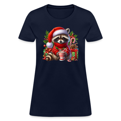 Christmas Cute Feral Raccoon Women's Contoured T-Shirt - navy