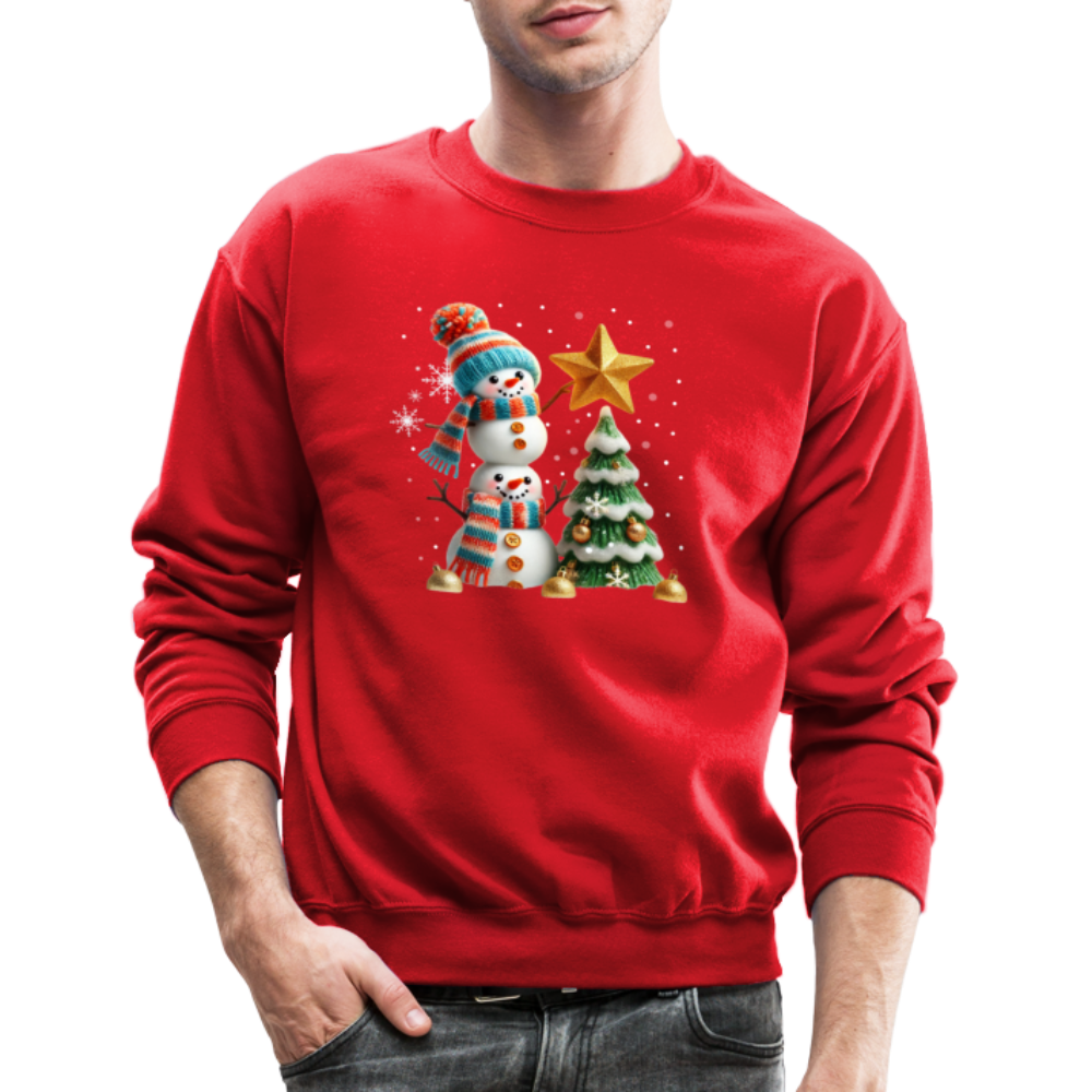 Cute Christmas Funny Snowman Decorating Tree Sweatshirt - red