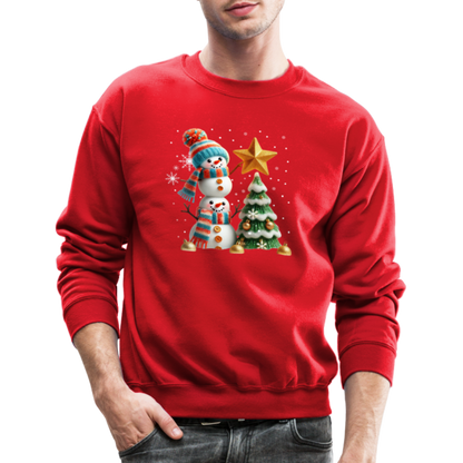 Cute Christmas Funny Snowman Decorating Tree Sweatshirt - red