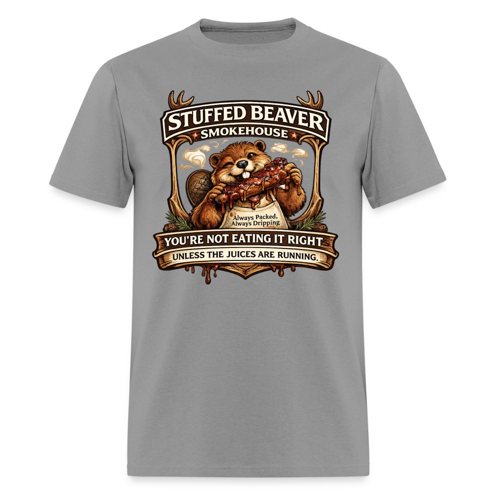 Stuffed Beaver Smokehouse Funny T-Shirt Color: Rock
