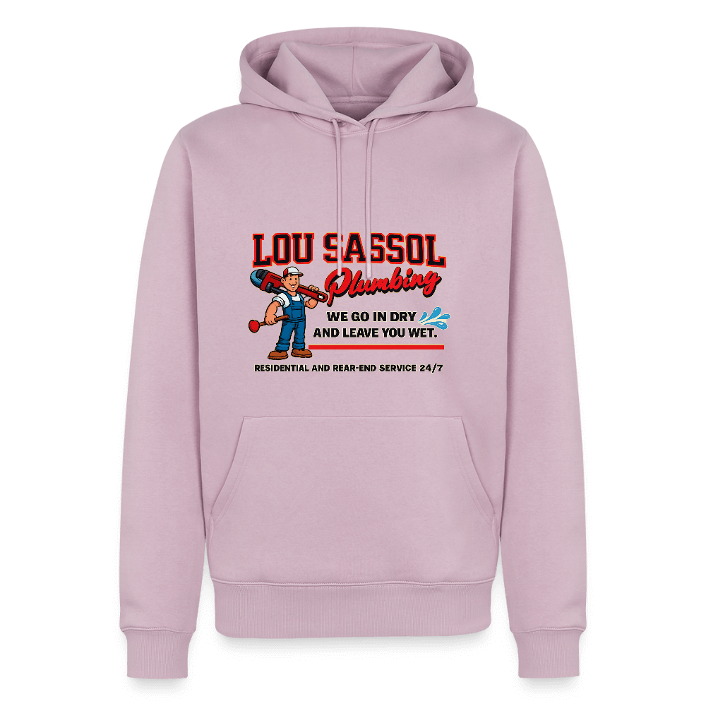 Lou Sassol Plumbing Hoodie – Funny Adult Humor Hoodie for Men Color: dusty pink