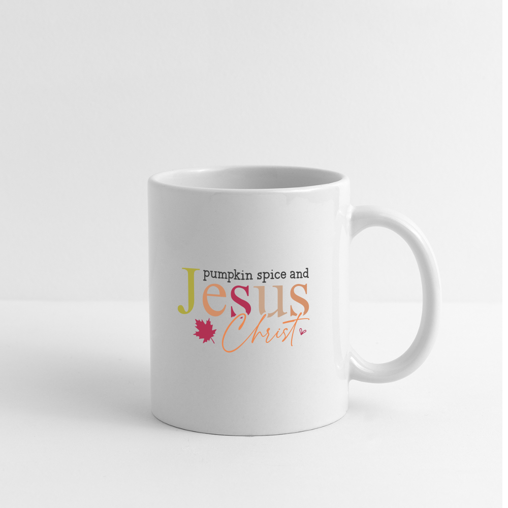 Pumpkin Spice and Jesus Christ Coffee Mug - white