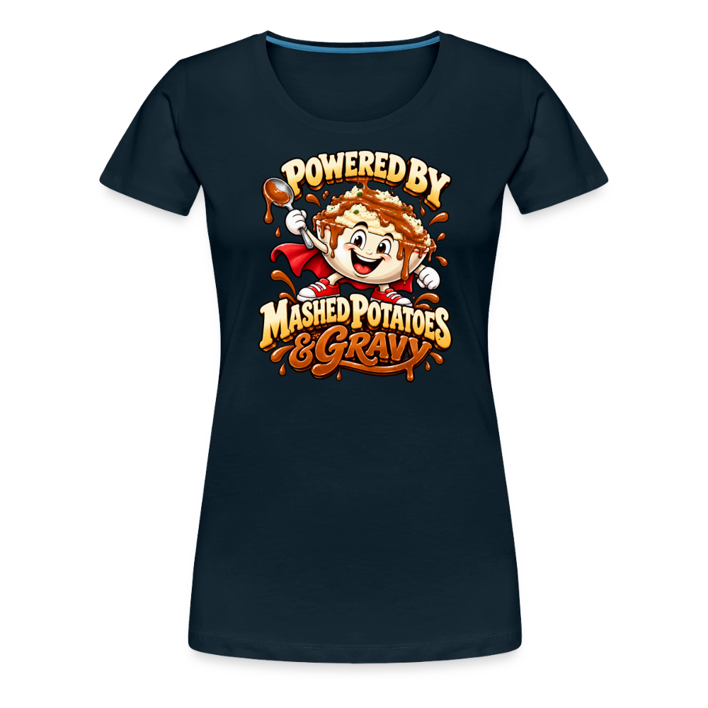 Powered by Mashed Potatoes & Gravy – Superhero Women’s Premium T-Shirt - deep navy
