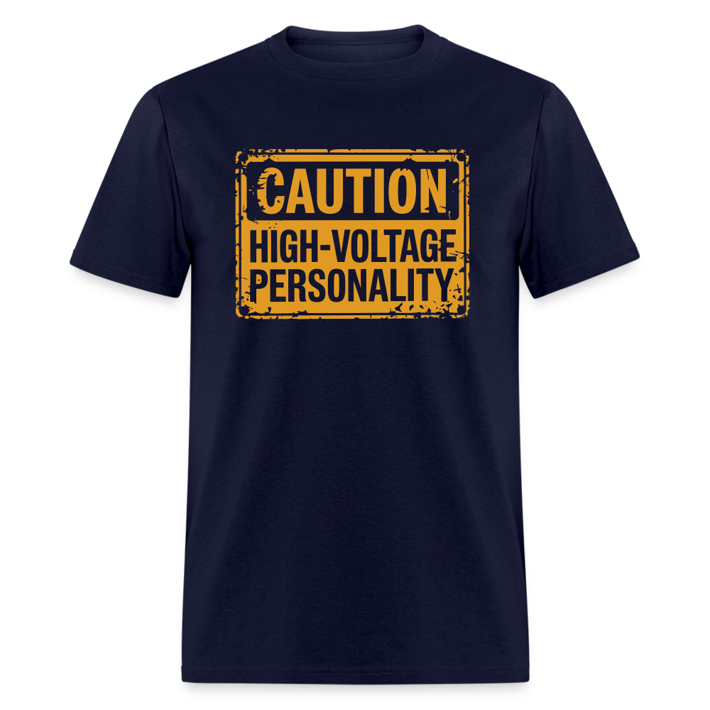 Caution High Voltage Personality T-Shirt - navy