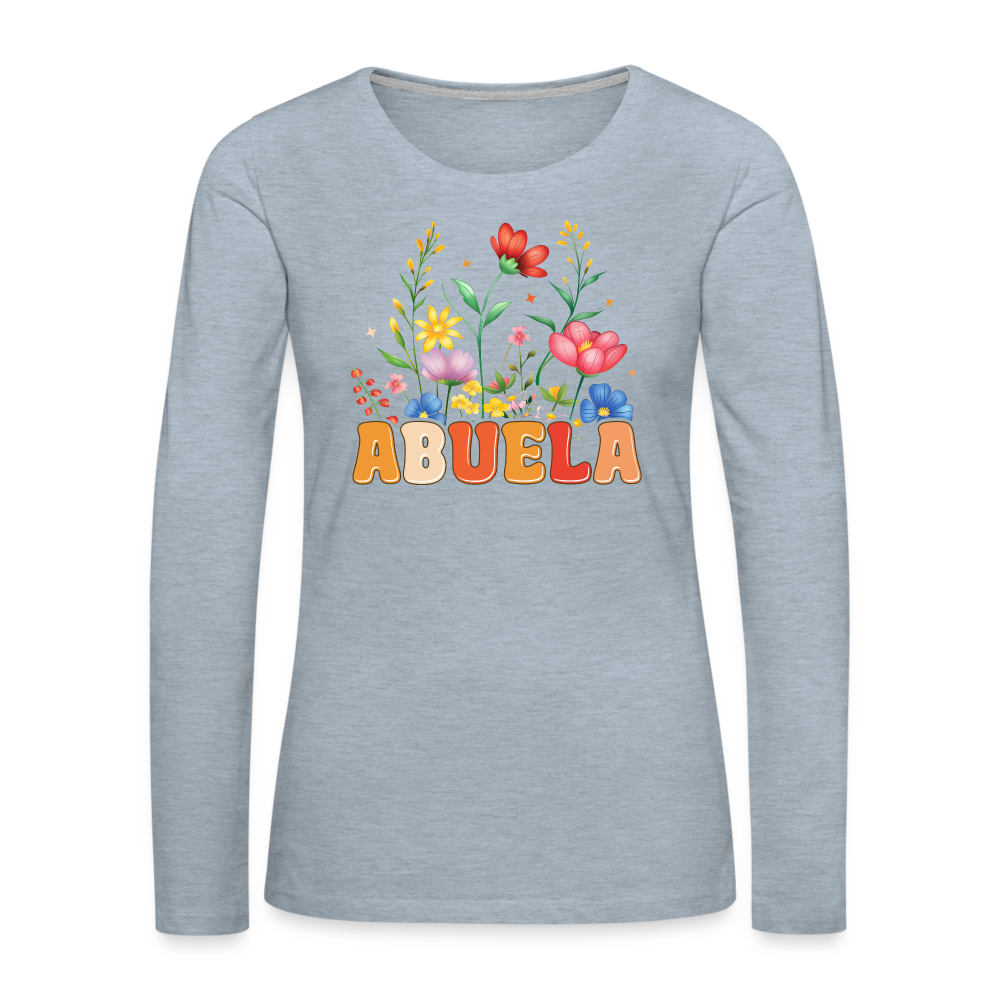 Abuela Premium Long Sleeve T-Shirt with Floral Design - heather ice blue