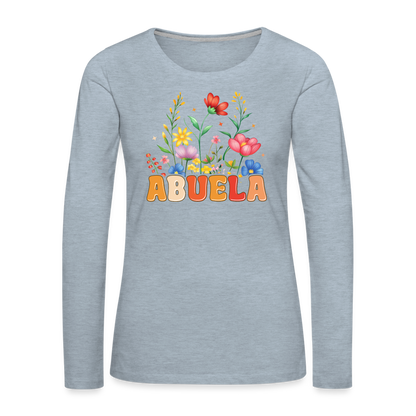 Abuela Premium Long Sleeve T-Shirt with Floral Design - heather ice blue