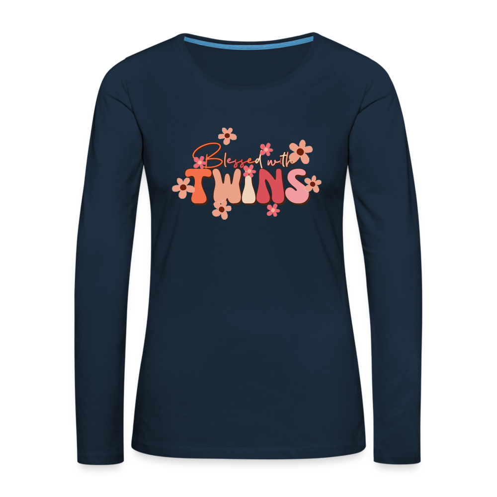 Blessed With Twins Women's Premium Long Sleeve T-Shirt - deep navy