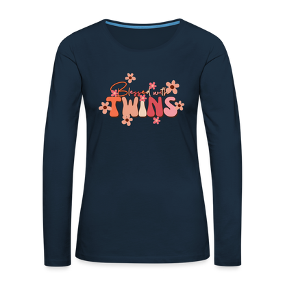 Blessed With Twins Women's Premium Long Sleeve T-Shirt - deep navy