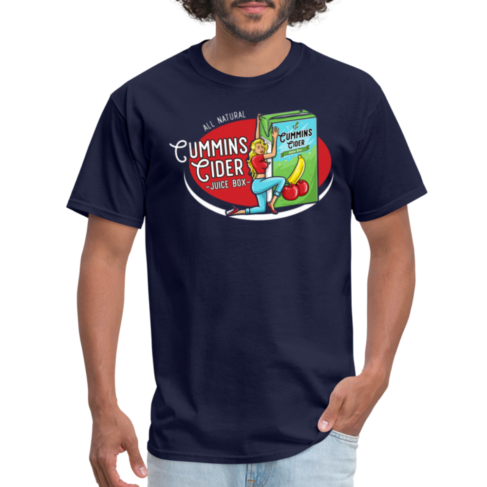 Cummins Cider Juice Box (Adult Sexual Humor) T-Shirt - navy