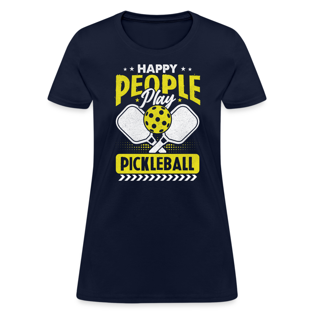 Happy People Play Pickleball Women's Contoured T-Shirt - navy