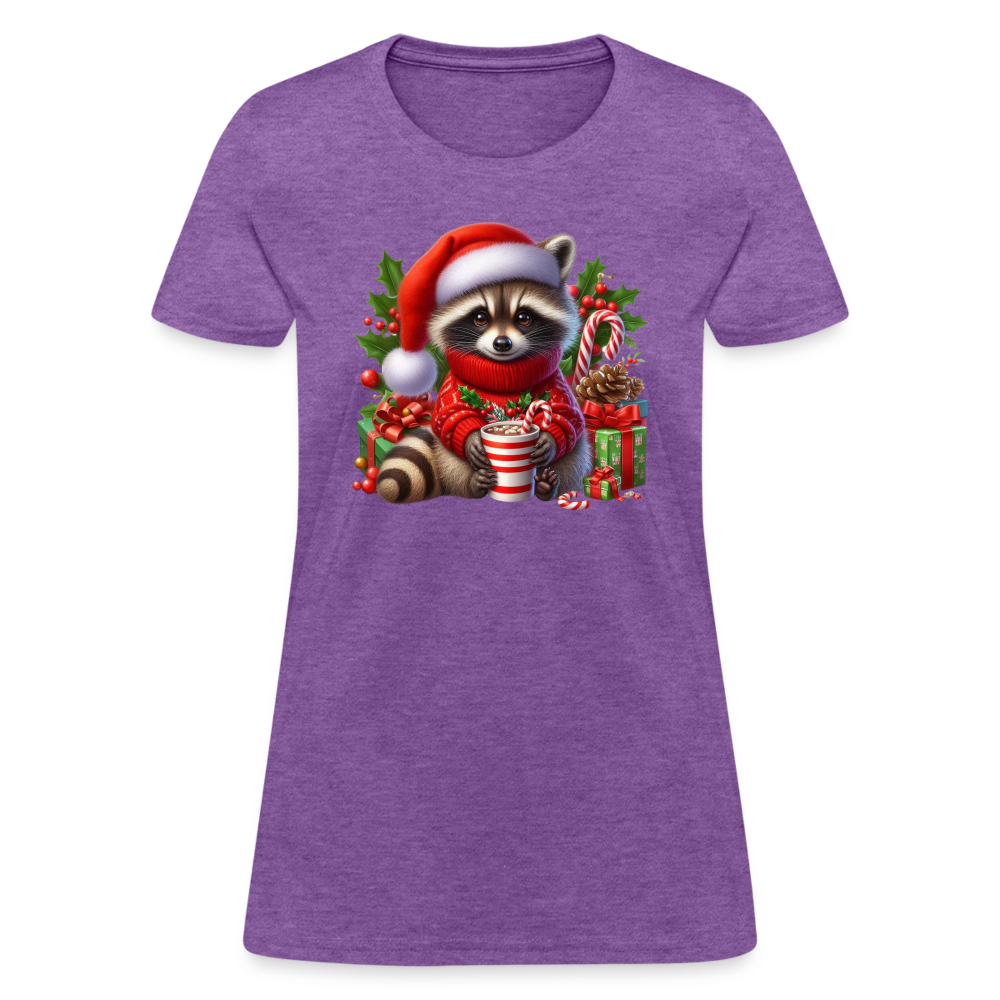 Christmas Cute Feral Raccoon Women's Contoured T-Shirt - purple heather