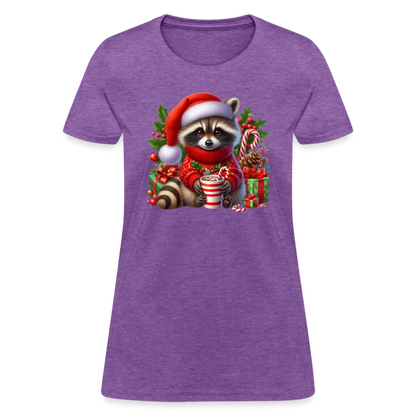 Christmas Cute Feral Raccoon Women's Contoured T-Shirt - purple heather