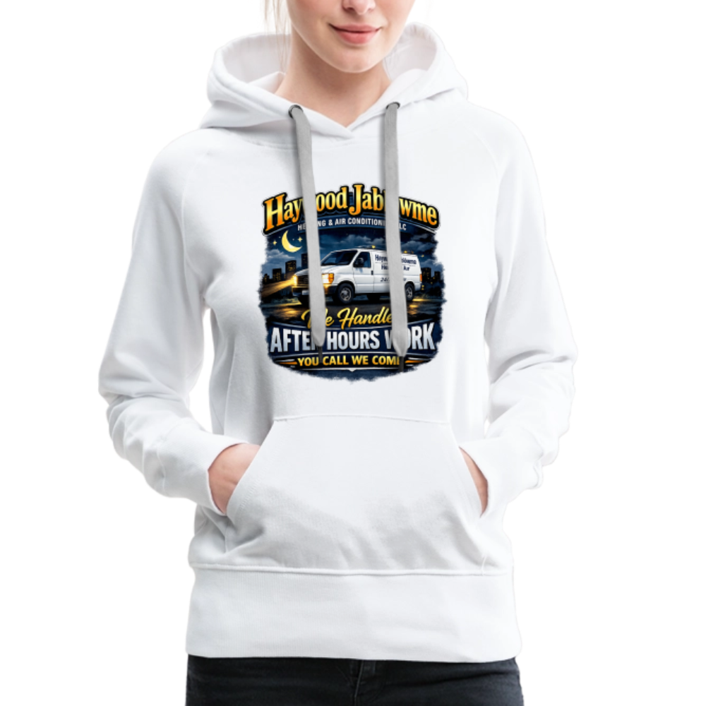 Haywood Jablowme Funny Women’s HVAC Hoodie Color: White