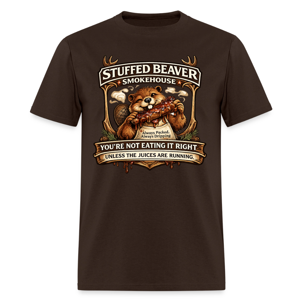 Stuffed Beaver Smokehouse Funny T-Shirt Color: Blue Dusk