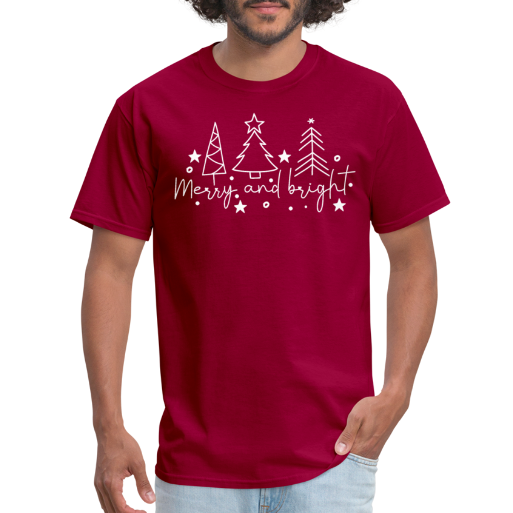 Merry and Bright (Christmas) T-Shirt - dark red